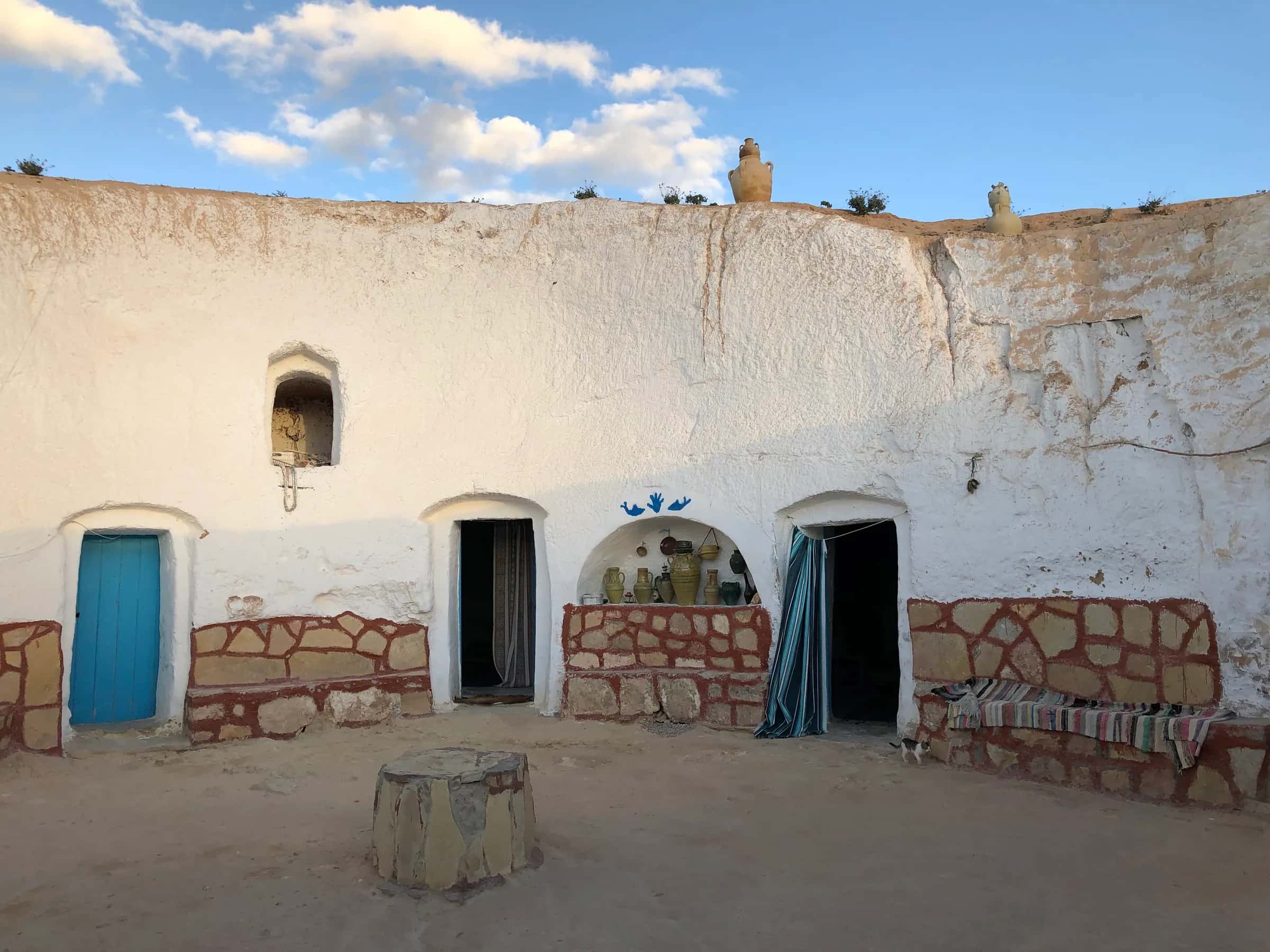 The round sunken courtyard of a troglodyte house in Matmata