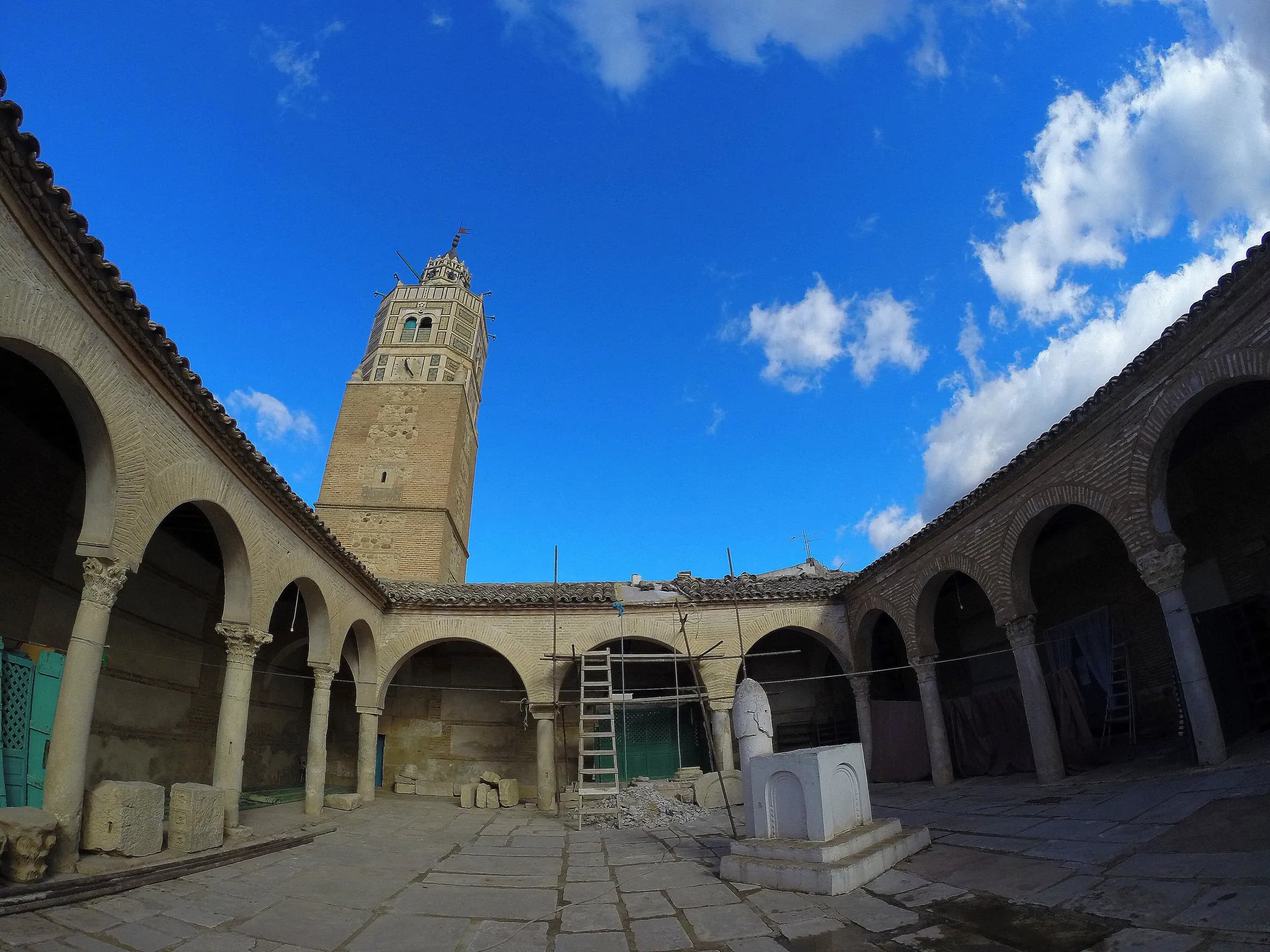 Courtyard and clock minaret of the Great Mosque of Testour