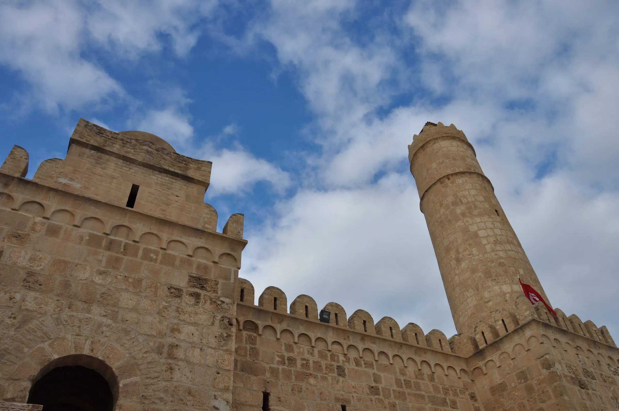 The crenellated walls and round watchtower of the Ribat of Sousse